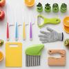Children Kitchen Knife Set with Cutting Board Safety Glove Vegetable Peeler Crinkle Cutter and Fruit Shape Cutters for Kids Cooking Play Pretend