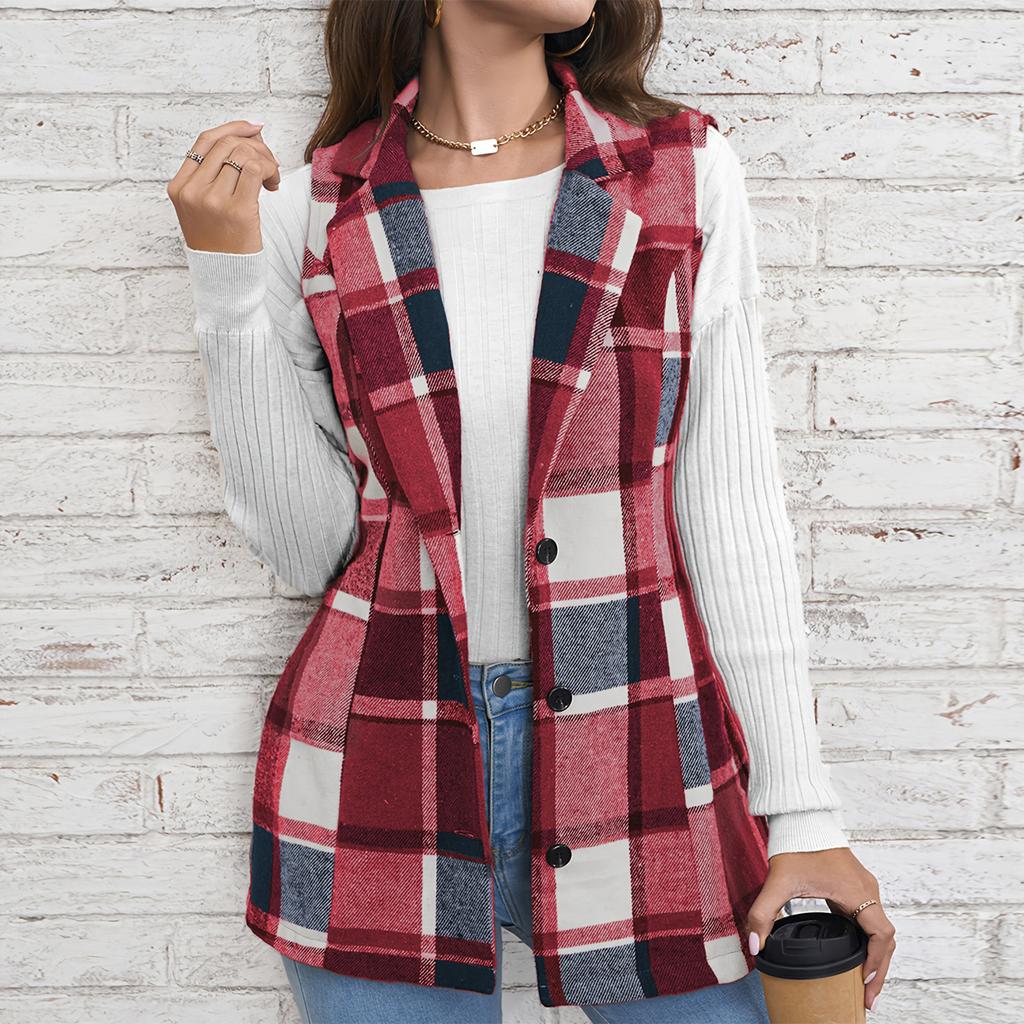 Ladies' Plaid Fashion Women's Clothing Lapel Suit Vest Plaid Top Jacket