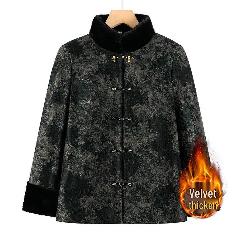 Grandma s Winter Coat: Plus-Size Velvet-Lined Jacket for Middle-Aged & Elderly Women 4XL (135-150 Jin) зелёный