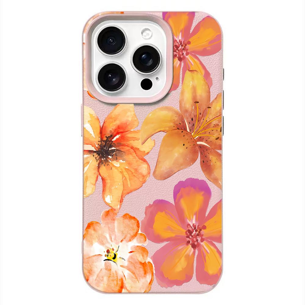 

White Leopard Trio Orange Watercolor Floral Stylish Phone Case For Iphone 17 Air 16 16e 15 14 13 12 11 Pro Max Shockproof Cover iphone 12 Pro