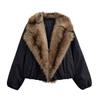 Street Faux Fur Patchwork Cropped Coats Women Loose Lapel Full Sleeve Pockets Warm Jackets Winter Lady Outwear