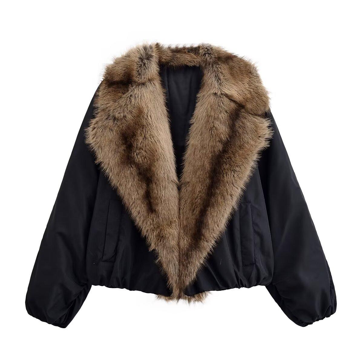 Street Faux Fur Patchwork Cropped Coats