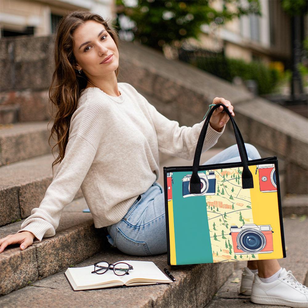 Cute Camera Print Tote Bag Casual Large Capacity Outdoor Daily Handbag