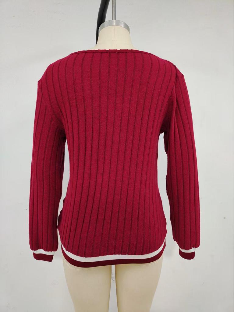 Top da Donna Casual 2025 con Scollo a V, Patchwork, Manica Lunga - Colore Unito Collezione Primavera/Autunno