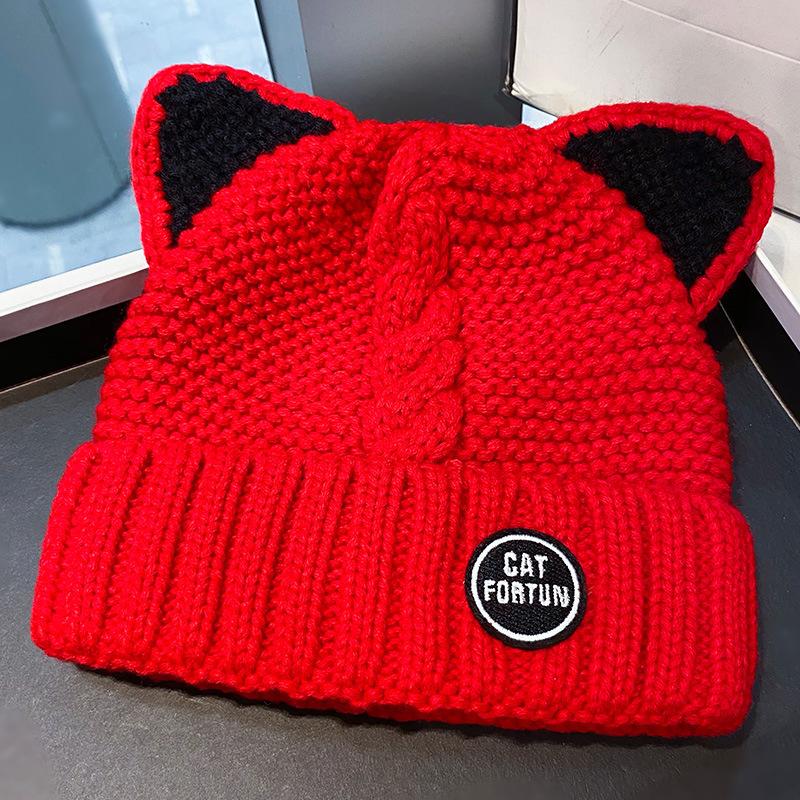 Nieuwe Vrouwen Hoed Winter Beanie  Warm Cartoon Kat Oor Bescherming Gebreide Cap Hoeden Voor Meisjes Vrouwen Motorkap Femme