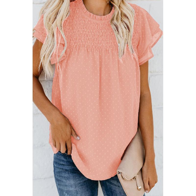 Summer new jacquard chiffon shirt for women, loose fit, round neck, pullover, short sleeve T-shirt
