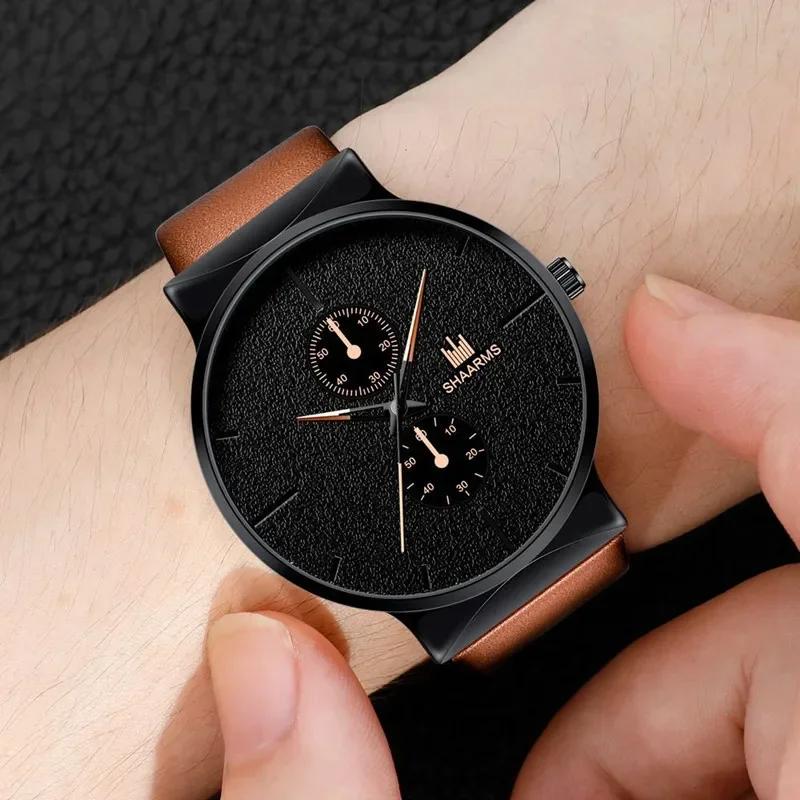 Top Luxury Men's Watches Dial Man Sports Watches Simple Black Leather Electronic Male Wrist Timepiece Gifts Fashion And Casual