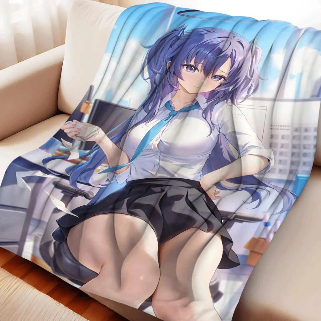 Cartoon Blue Archive Hayase Yuka Flannel Blanket Warm Soft Anime Nap Blanket Multifunctional Decor Universal Blankets