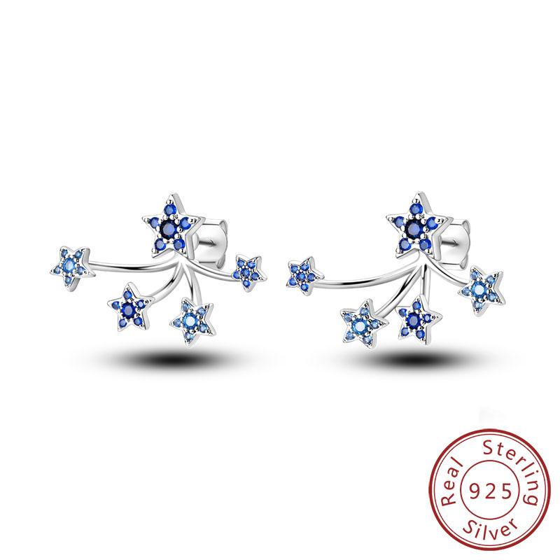 New 925 Silver Hoop Earrings Star Moon Stud Drop Earrings For Woman Party Wedding Accessories Fashion Jewelry Gift