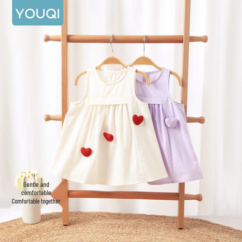 Youqi Baby Girls Summer Cotton Sleeveless Heart Print Dress