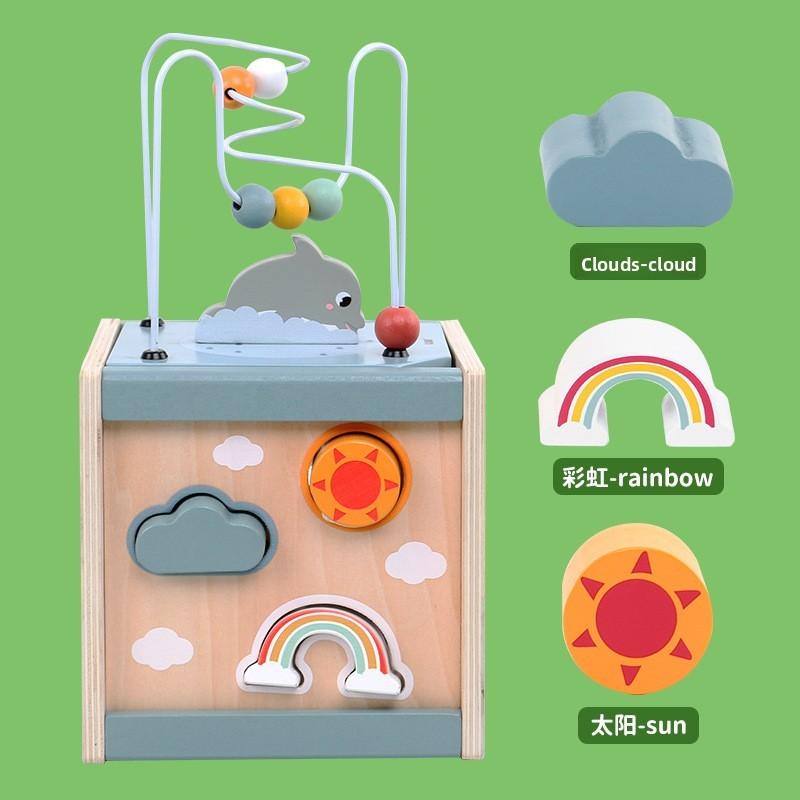 Wooden Puzzle Marine Toy With Bead Maze And Sliding Tracks For Education Early