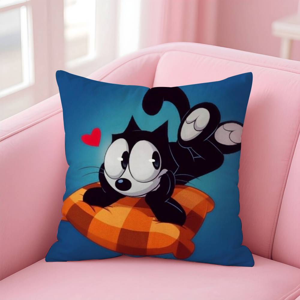 F-Felix The Cat Exquisite Pillow Case Anti-dustmite Pillow Invisible Zipper Silky Short Plush Sofa Cushion Cover