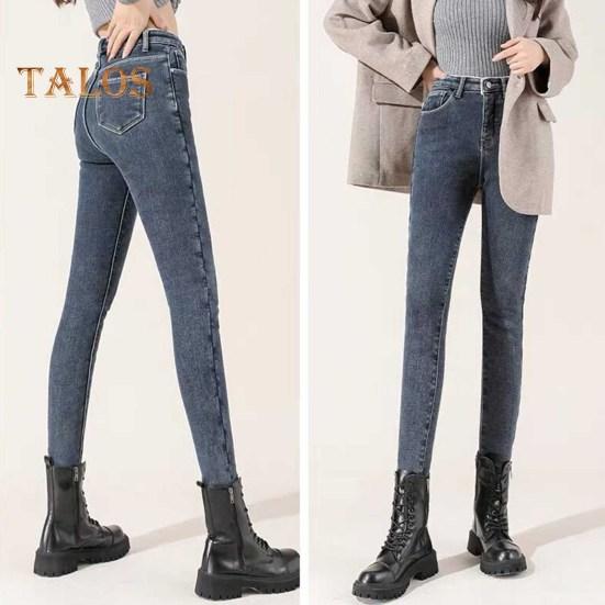 Jeans Invernali da Donna in Peluche a Vita Alta Foderati in Velluto Spesso Slim Fit Pantaloni a Sigaretta Chiusura con Bottone e Cerniera Tasche Pantaloni a Gamba Dritta per Strada e Festa