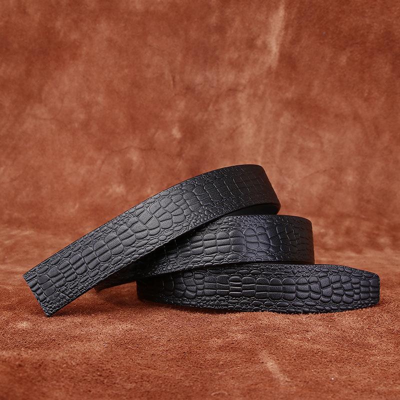Single-Layer Transparent Dyeing Vegetable Tanned First-Layer Cowhide Automatic Buckle Belt, Men'S Genuine Leather Embossed Crocodile Pattern Belt With