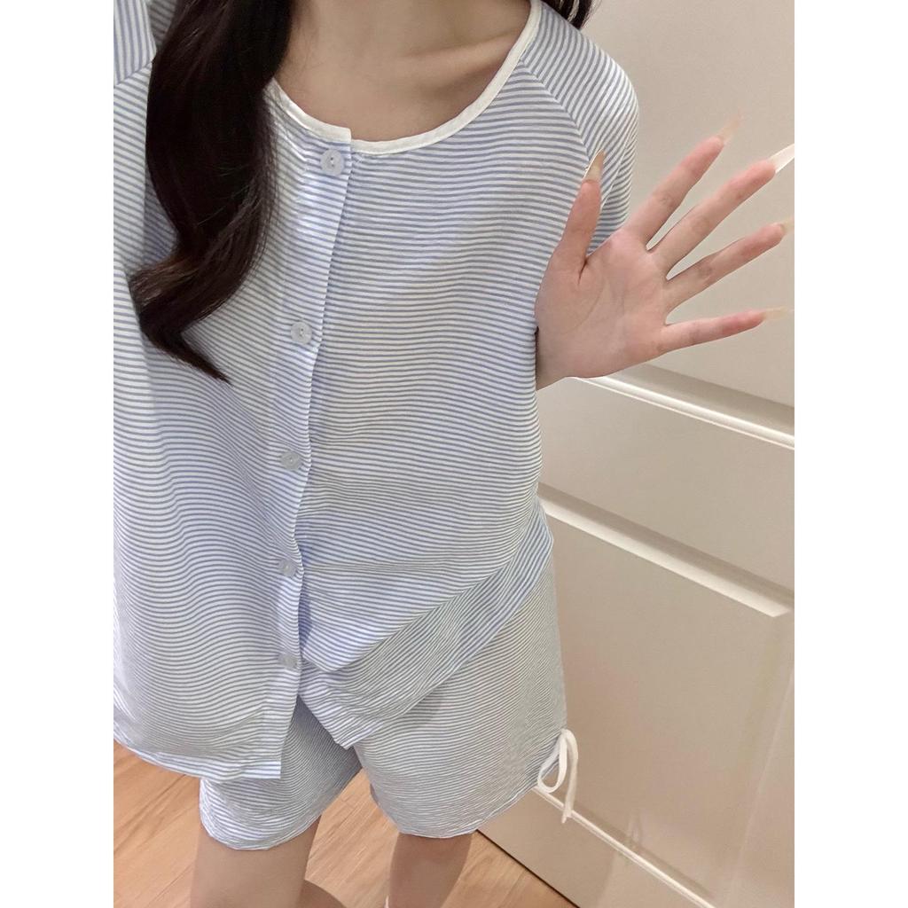 Korean Style Cotton Lapel Short-Sleeved Women's Pajama Set