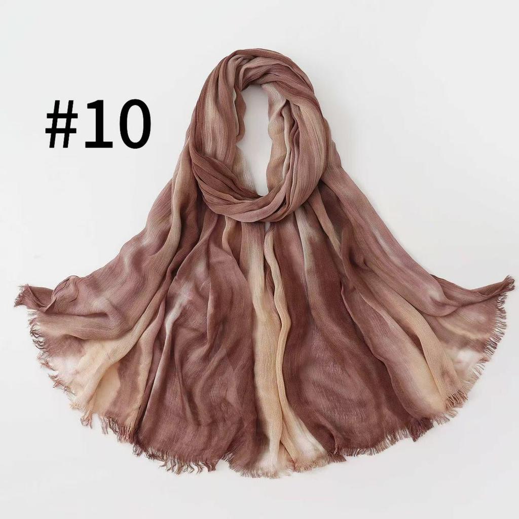 Retro Gradient Pleated Stripe Cotton Headscarf - Women's Large Ethnic Wrap