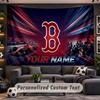 Wall Hanging Tapestry Custom NameBoston Red Sox Pattern Personalized Printed Fabric Wall Decor
