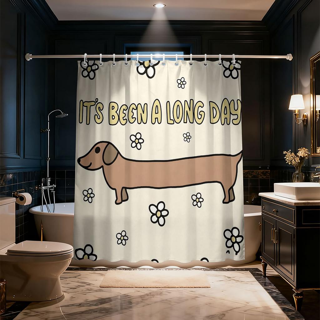 Cartoon Sausage Dog Printed Waterproof Shower Curtain Multi Size Partition Privacy Hanging Curtain Fashion Bathroom Decoration