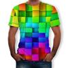 Men's Graphic Geometric 3D T Shirt Short Sleeve T Shirt Round Neck Shirt Casual Daily Purple Green Rainbow Summer Clothing