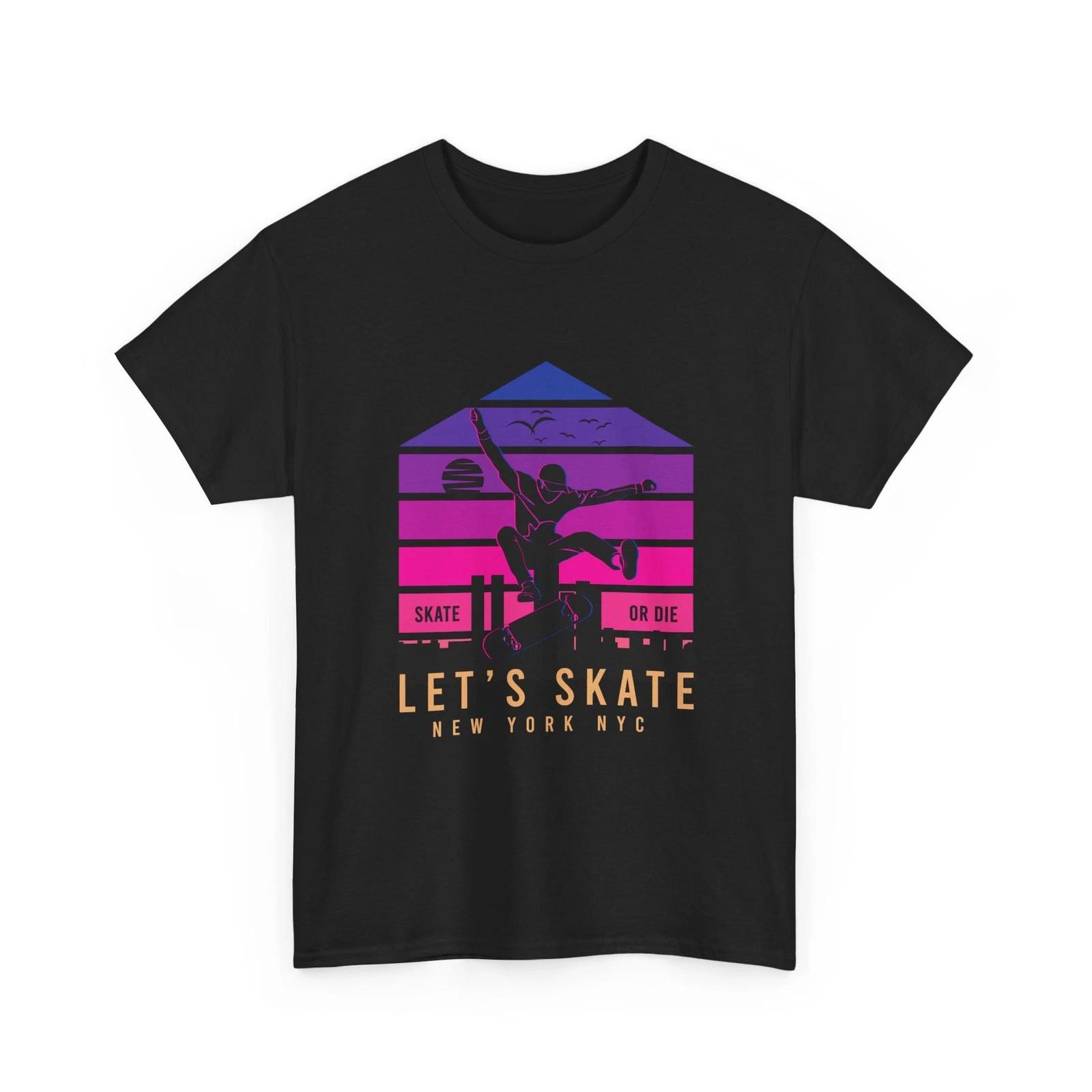 Let’s Skate Silhouette Graphic Tee | Skateboard retro sunset NYC, Gift Tee Idea S