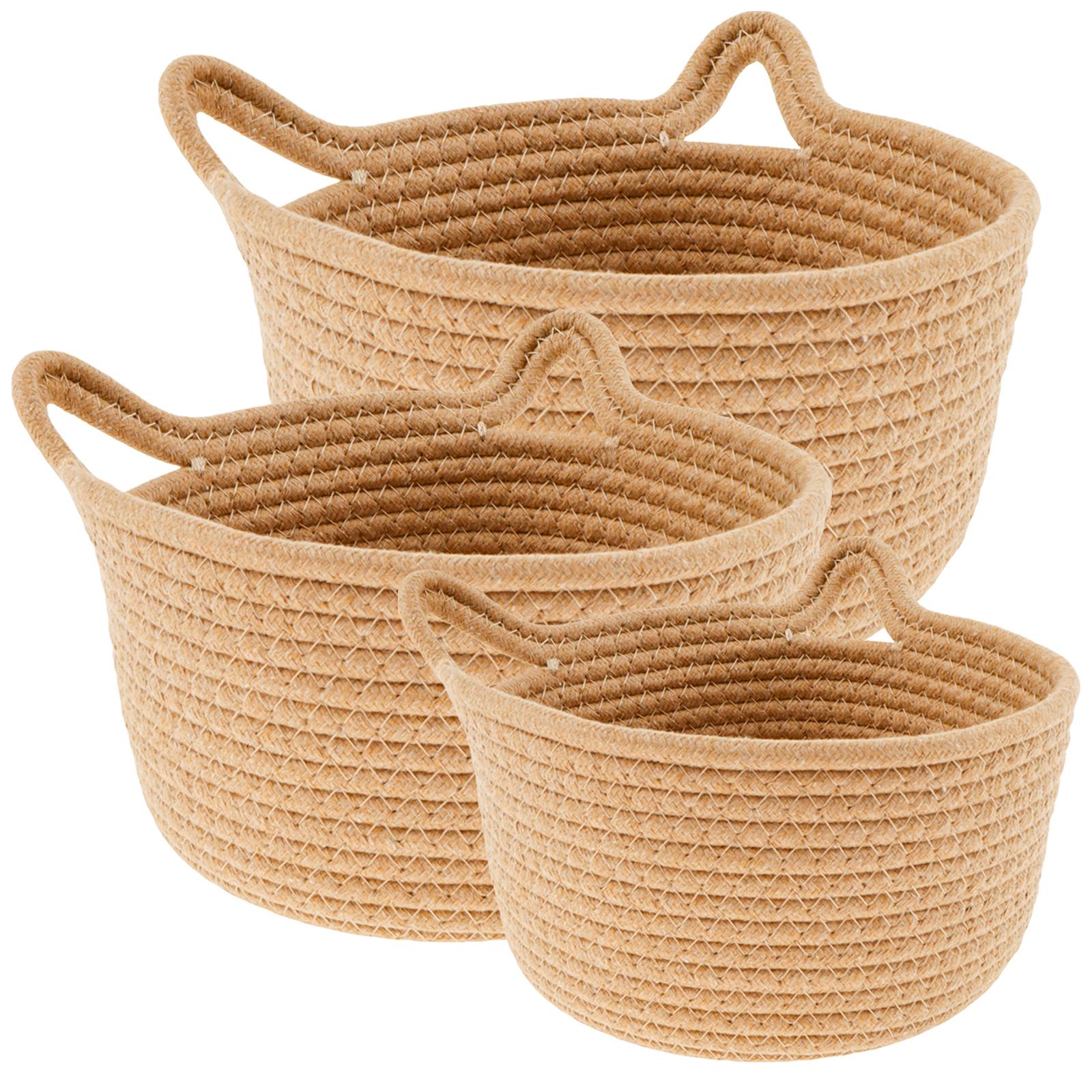 

3Pcs Woven Storage Basket Desktop Sundries Organize Basket Household Kitchen Table Fruit Bread Cosmetics Container