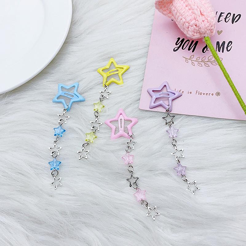 Sweet Cute Star Fringe Pendent Hair Clip Hairpin Colorful Pentagram Bb Clips Barrettes For Girls Dopamine Y2K Hair Accessories