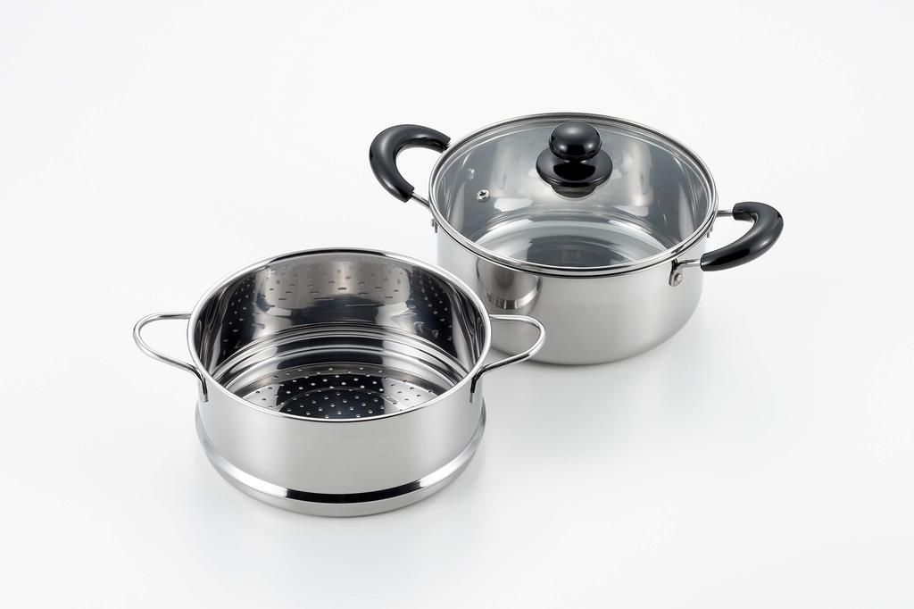 Yoshikawa Two-Tier Steamer, 20cm, 2.8L Capacity, Steaming Calendar, Stainless Steel, Induction Compatible, Gift Wrapping Available, SJ2967