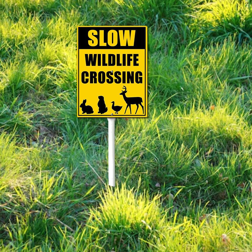 Slow Wildlife Crossing Sign With Stake Slow Down Sign For Neighborhoods Yard Farm Aluminium Caution 8x12inch Farm Decorations Yard Lawn Walkway