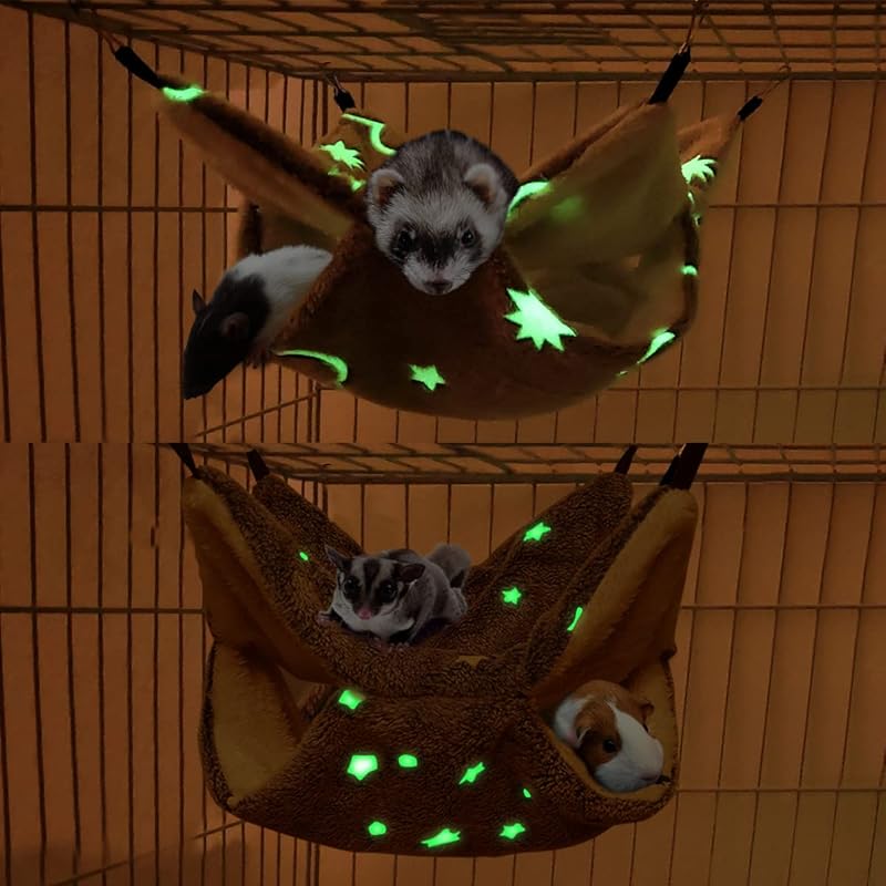 LEFTSTARER Noctilucent Luminous Guinea Pig Rat Hammock Bunkbed Hanging Tunnel and Soft Bed Mat for Ferret Hedgehog Squirrel Hideout Cage Accessories