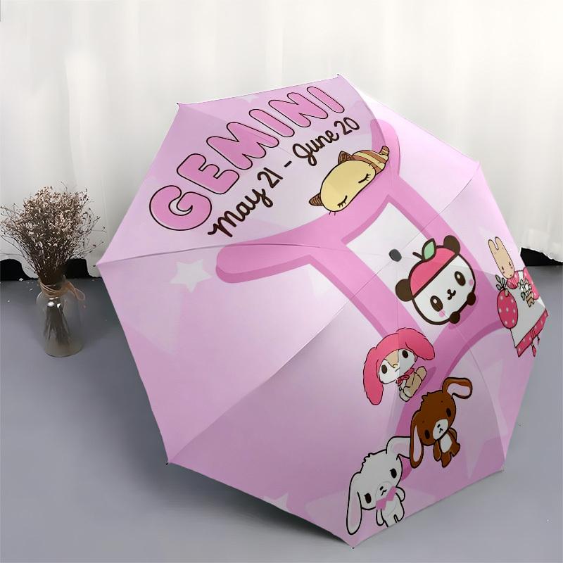 1pc Sanrio Zodiac Gemini Cute Characters Umbrella with Plastic Handle, Suitable for All Seasons Outdoor YUSAN372