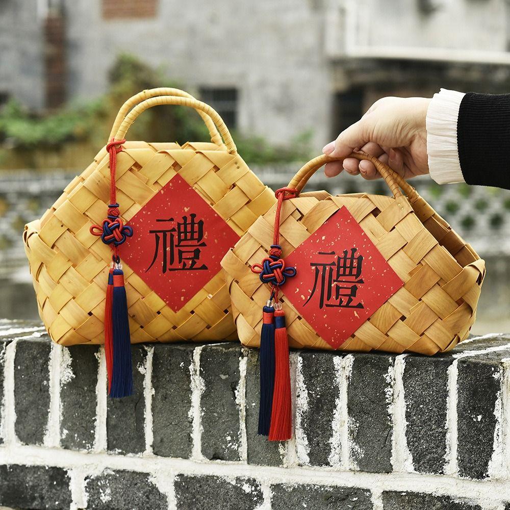 Natural Woven Bag Wooden Storage Box Multi-functional Hand-held Basket  Zongzi