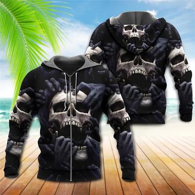 Skull Zipper Hoodie For Men Sweatshirt Zip Top 3d Print Autumn Winter Long Sleeve Vintage Jacket Fashion Men's Oversize Clothes