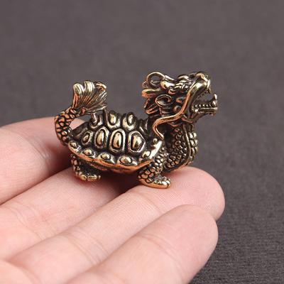 Jóias Artesanais Chinesas Tartaruga Dragão Estatueta Miniatura Sólida Cobre Antigo Animal Besta Antiga Ornamento de Decoração