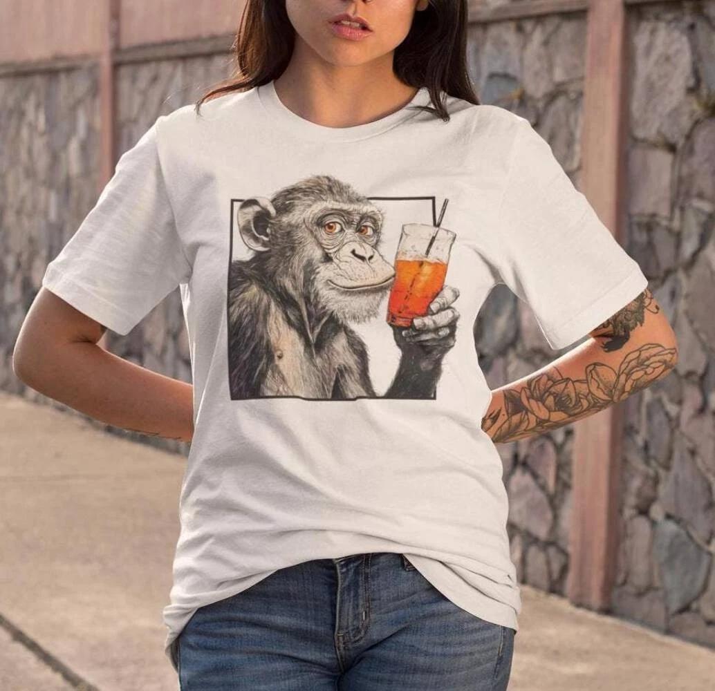 Monkey Drinking Cocktail Shirt Aperol Spritz T- Shirt, Monkey Aperol Spritz Tee S