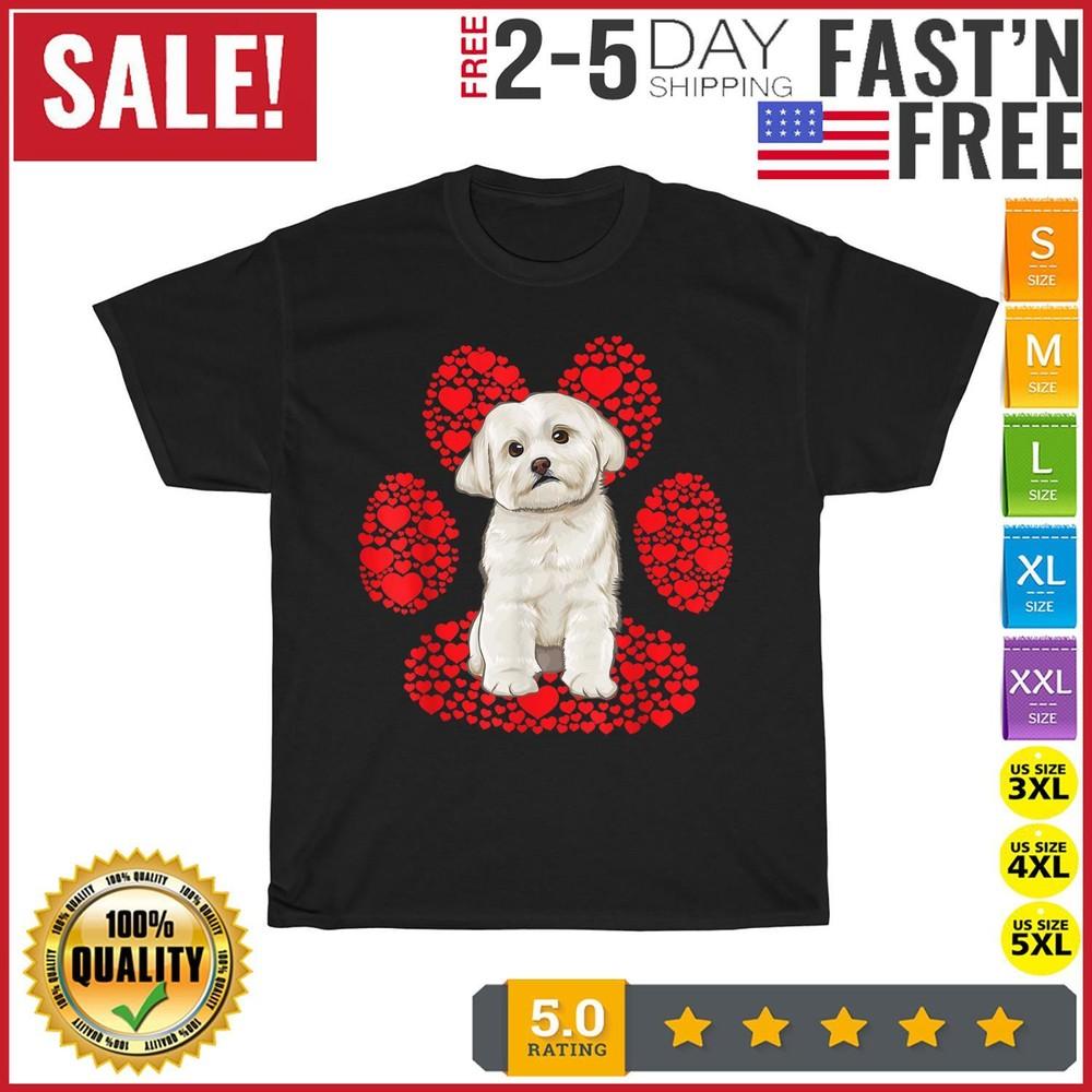 Maltese Valentines Day Dog Love Paw Vintage T Shirt Men Women Fashion NEW 2023 Unisex T-Shirt XXXXL
