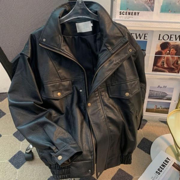 

Ретро Кожаная Куртка для Мужчин - Весенне-Осенний Сезон Премиум Куртка из ПУ Кожи с Воротником-Стойкой Свободный Крой Уличная Одежда Мотоциклетная Куртка M