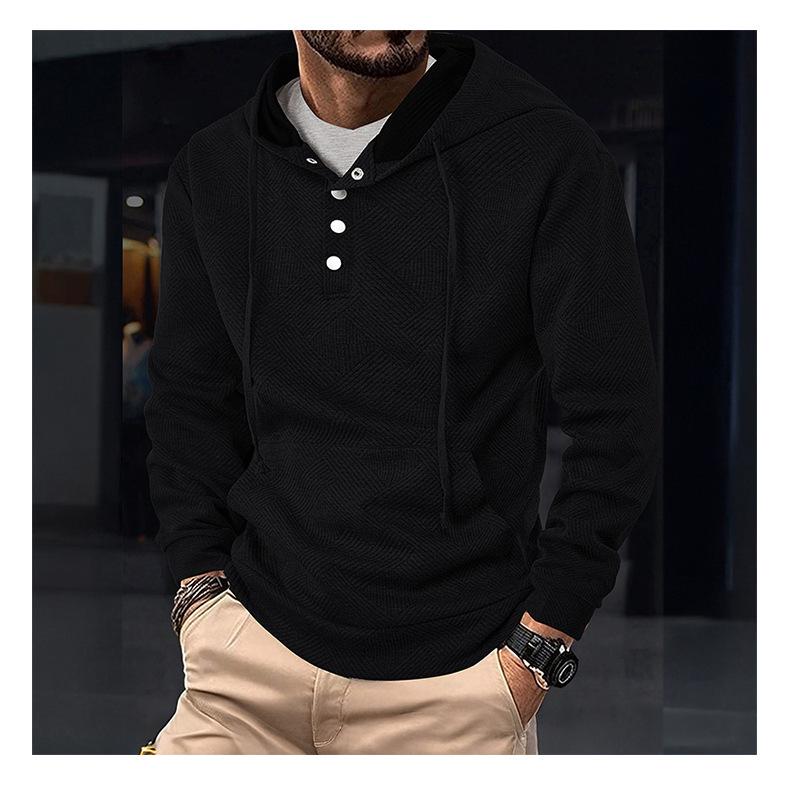 American Retro Men's Hooded Jacquard Pullover - Versatile Casual Sweatshirt