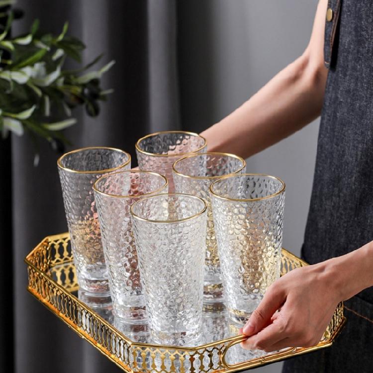 Gold Trimmed Glass Cosmetic Storage Tray Elegant Makeup Perfumes Organizer Metal Construction Display Plate