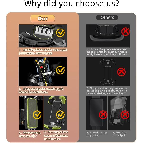 Bike Motorcycle Phone Mount,[Super Stable Metal] Bike Motorcycle Phone Holder With Security Lock, Bicycle Phone Mount With Soft Cushion & Adjustable