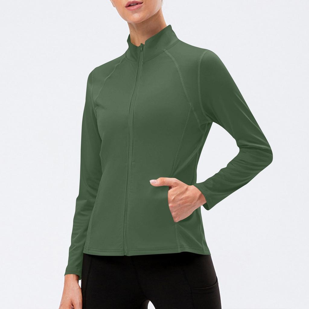 Women's Casual Outerwear Full Zip Slim Fit Lightweight Sport Running Track Jacket With Pockets