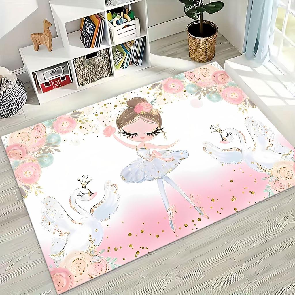 Elegant Ballet Dacing Girl Ballerina Cartoon Rug for Bedroom Living Room Sofa Home Doormat Decor,Large Kids Non-slip Floor Mat