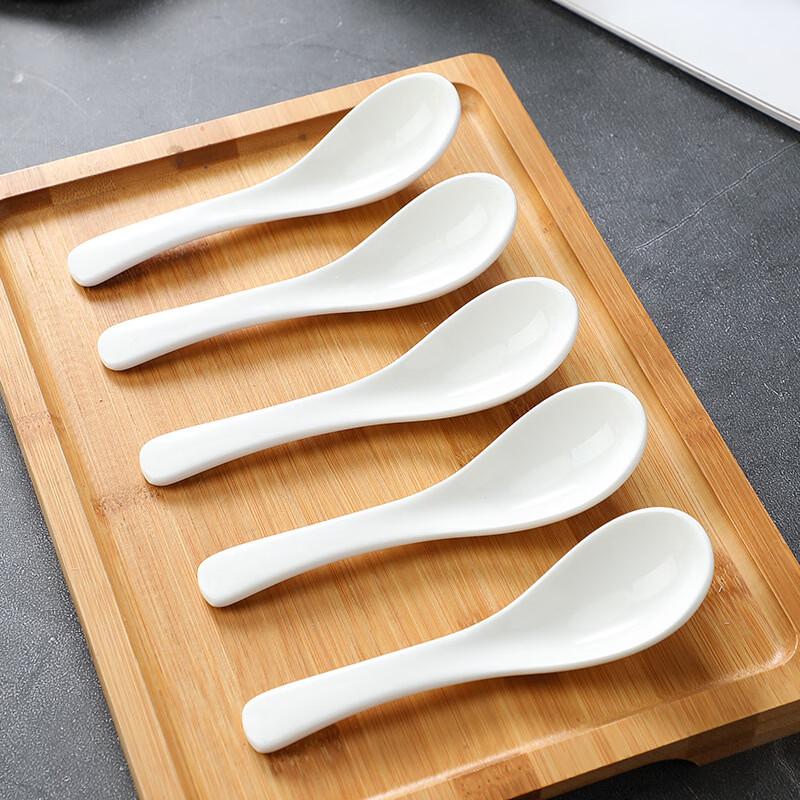 KANGMO White Ceramic Soup Spoons, 10-Pack