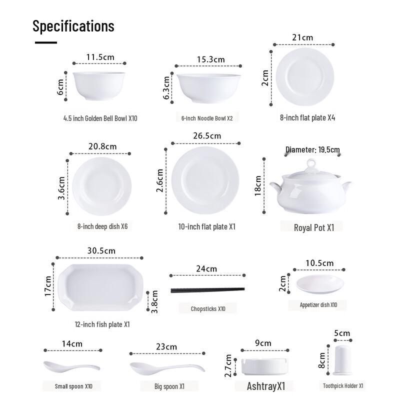 Haoya Jingdezhen 58-Piece White Ceramic Dinnerware Set