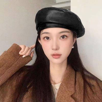 Elegant Retro Lady Beret Hat PU Leather Leisure Cap For Travel Beach Parties For Autumn And Winter