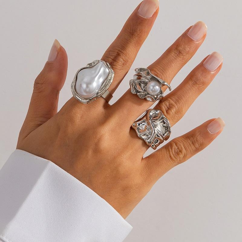 5Pcs/Set Vintage Gold Color Irregular Rings Set for Women Bohemian Metal Wide Open Adjustable Ring Aesthetic Y2K Jewelry Gift