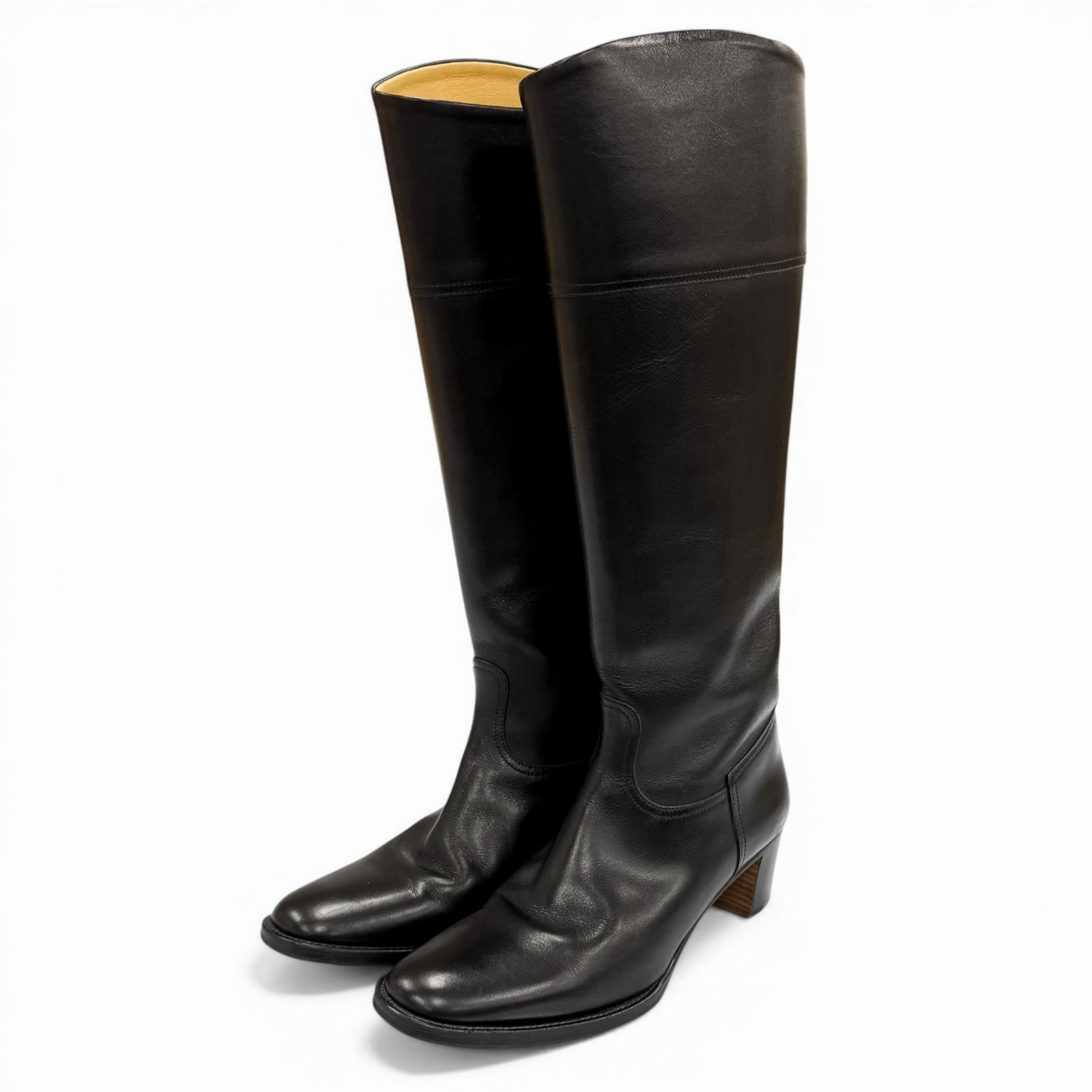 Great HERMES Knee-high boots black leather Women 37.5 Used
