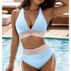 Women's Sexy Deep V Backless Solid Color Bikini Swimwear