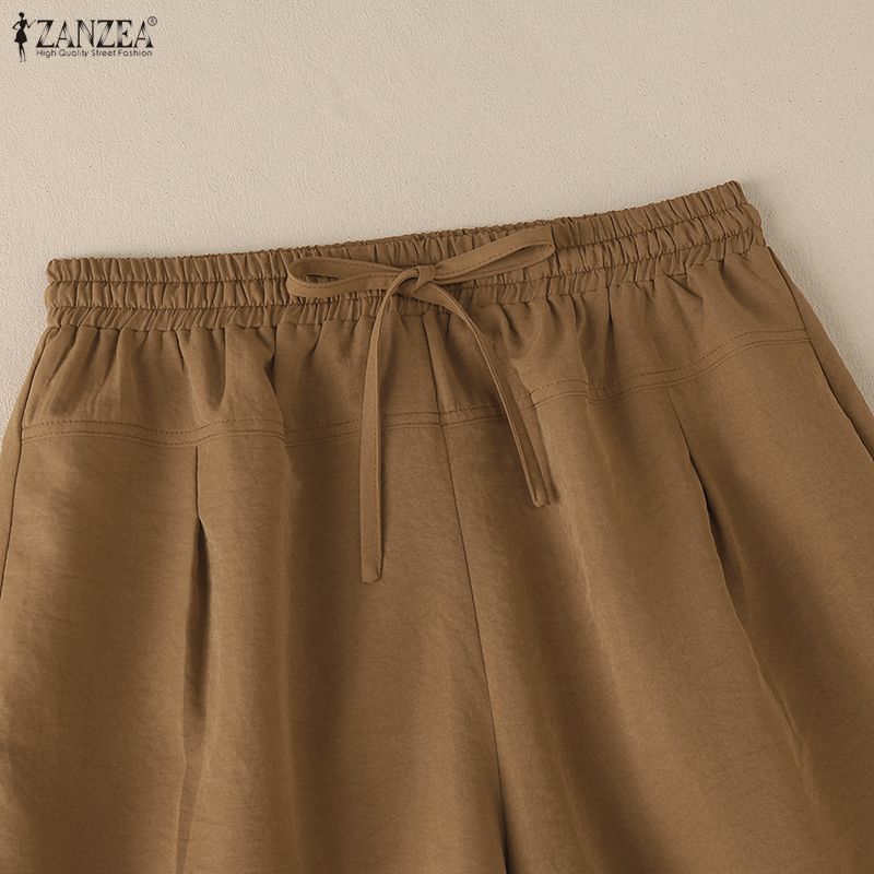 ZANZEA Women Casual Elastic Waist Solid Color Loose Summer Shorts