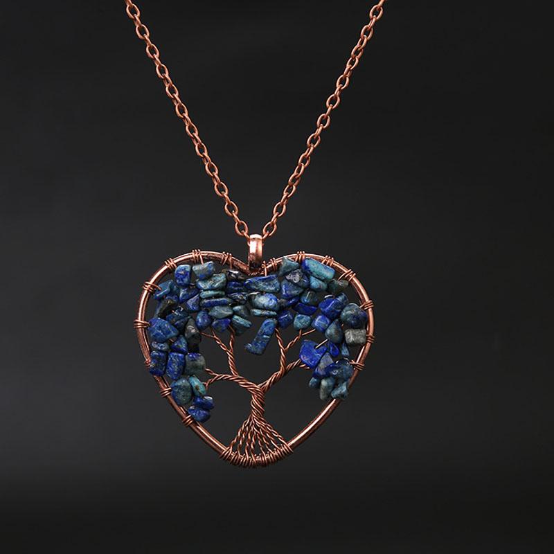 Fashion Tree Of Life Pendant Necklace Jewelry Natural Stone Healing Crystal Stone Necklace For Woman Yoga Accessories