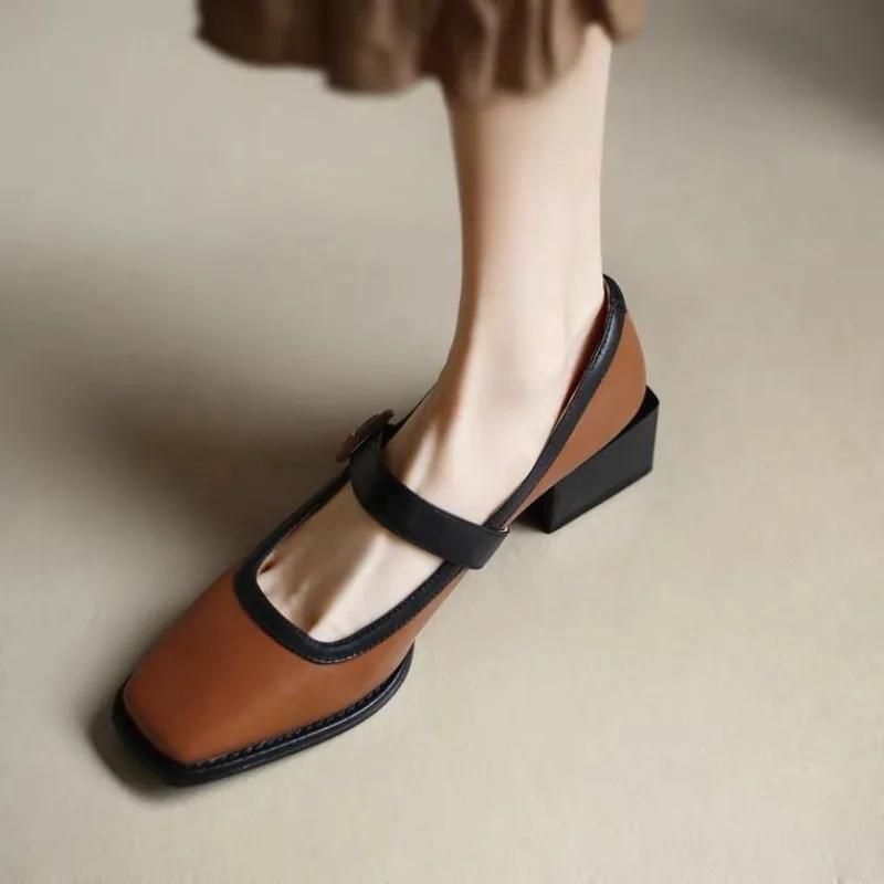 Women's Low Heel Shoes Square Heel Shallow Mouth One-line Buckle Shoes Daily Commute Versatile New Spring Zapatillas De Mujer